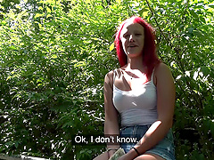 Wild redhead Tiffany Love sucks a dick and gets fucked in outdoors