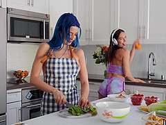 Wild lesbian sex in the kitchen - Aidra Fox and Jewelz Blu
