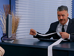 Quickie fucking in the office ends with cum in mouth for Kiara Edwards