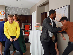 Tattooed ebony pornstar Halle Hayes gets fucked by two dudes