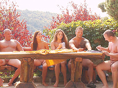 Amazing amateur group sex in outdoors with three stunning babes