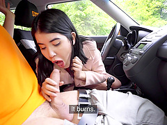 Quickie fucking in the car during drivers test for Lady Dee