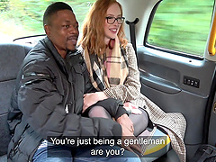 Pale redhead Lenina Crowne gets fucked by a black dude in the taxi