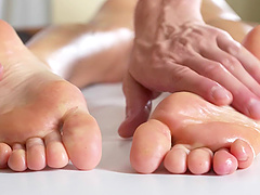 Oiled cutie Gina Gerson gets her pussy fucked balls deep by a stud