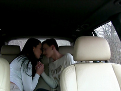 Anna Rose and Bella Pumpkin have a quickie lesbian sex in the car