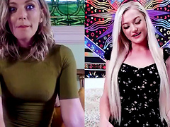 Sexy babes Mona Wales and Morgan Rain tease each other via web cam