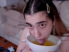 Dirty slave girl enjoys eating his ass and drinking piss. HD