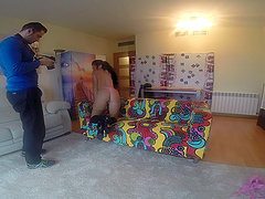 Naughty slut drops her clothes to be filmed and fucked by a perv