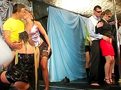 Lucky dudes fuck lot of wet pussies during a wild group sex party