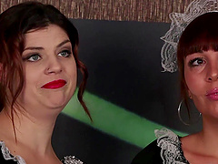 Dirty maids Angelique Luka and Lucia Love drop on their knees