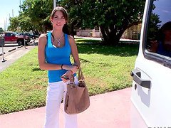 Karina jumps on a cock in the bangbus and moans in pleasure