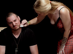 Blonde amateur with large ass gets tied up and pleasured. HD