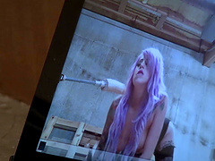 Kinky pink haired cutie gets her pussy and ass poked with machines