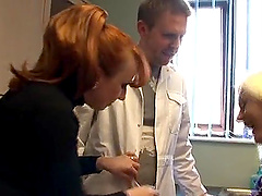 Amateur video of one dude getting his dick pleasured by Amira and Carol