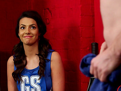 Naked guy masturbates while cock hungry model Abigail B watches