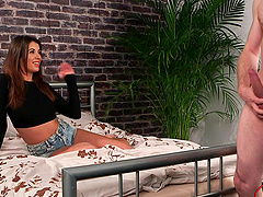 Small boobs brunette Chastity Matthews helps his cum faster