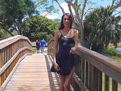 Outdoors video of naughty girlfriend Mackenzie flashing her pussy