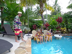 Lucky dude gets a triple blowjob and fucks Riley Jean and her friends