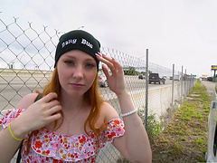 Quickie fucking in the van with small tits redhead Arietta Adams