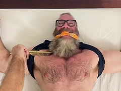 Muscular older man tied up and ticked by his pervert best friend