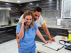 Chubby nurse Codi Vore gives a titjob and gets fucked hard