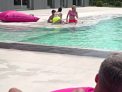 Tattooed slut Megan gets ass fucked by Kelly's naughty husband