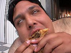 Dirty fat dude gets his small dick pleasured by skinny amateur Kat