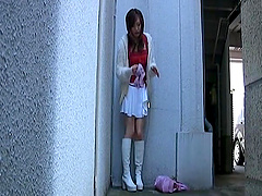 Outdoors video of naughty Emi Harukaze flashing pussy and playing