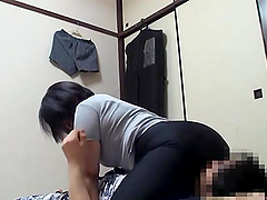 Lovely Asian chick pleases a guy by drooling on his hard dick