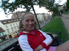 Playful blonde teen with pigtails sucks a cock in POV