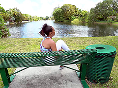 Amateur ebony girl Juicy Jazzy gets picked up by a white man