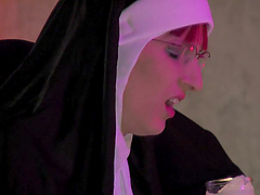 Naughty nun gets her ass spanked by a dirty priest. BDSM sex