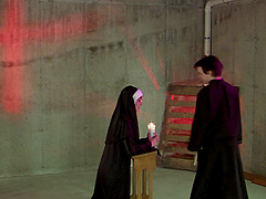 Naughty nun gets her ass spanked by a dirty priest. BDSM sex