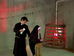 Naughty nun gets her ass spanked by a dirty priest. BDSM sex