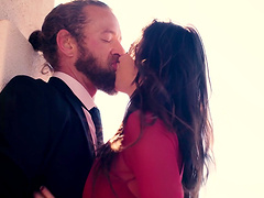 Naughty babe Kylie Rocket has fun with a stiff shaft outdoors