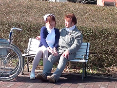 Kinky Asian nurse gets her cunt banged outdoors by a patient