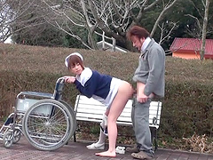 Kinky Asian nurse gets her cunt banged outdoors by a patient