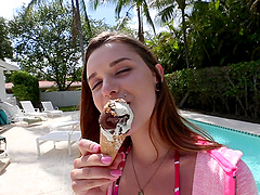 Pretty Alex Mae sucks his large dick and gets fucked from behind