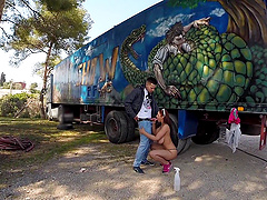 Outdoors quickie with natural boobs brunette amateur Sarah