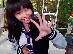 Pretty Asian girl Marica Hase goes down on her knees to please