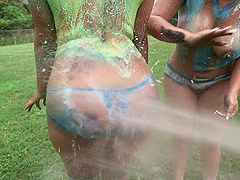 Big dick dude fucks bubble butt Latinas Angelina and Destiny