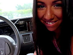 Pretty girlfriend Stephani Moretti gives an amazing road-head