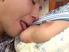 Kinky Japanese girl spreads her legs to be fucked in the kitchen