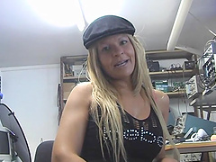 Fake boobs mature Rio Mariah smokes while pleasuring her cunt