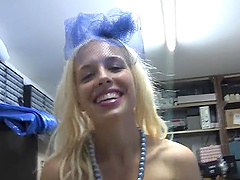 Horny blondie Columbia spreads her legs to finger her cunt