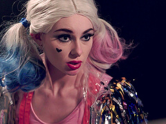 Kinky blonde girl Lacy Lennon gives a blowjob and rides on the floor