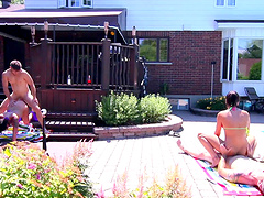 Outdoors foursome with kinky babes Shana Lane and Heidi Van Horny