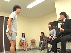 Amateur man strokes his dick while a kinky Japanese babe masturbates