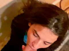 Amateur girlfriend filmed while sucking and gets fucked from behind