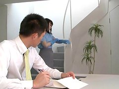 Kinky Asian maid drops on her knees to pleasure a stiff dick